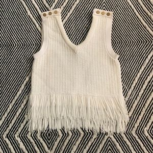 Club Monaco Small White Fringe Tank Top